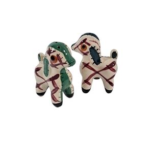 Vintage Napco Stitched Patchwork Dog Salt & Pepper Shakers W/Corks Made In Japan